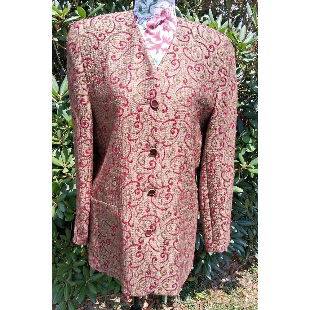 Vtg Louben Gold Embroidered 2pc Blazer Set Wool Blend Canadian Regency Women 10